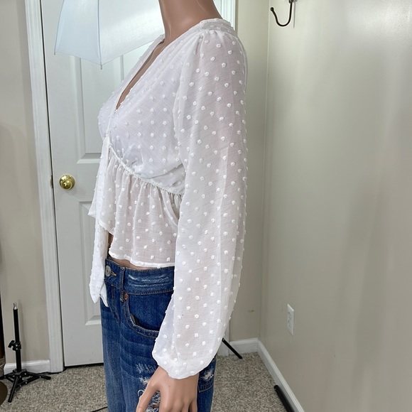 TCEC Dobby Mesh Tie Front Peplum Top - Picture 11 of 16